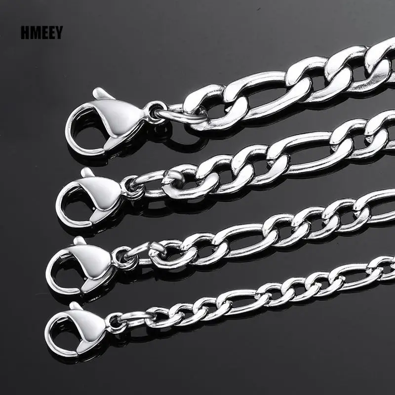 Men\'s Stainless Steel Link Figaro Chain Necklace for Women High Quality Waterproof Choker Silver Color Jewelry Accessories Gift