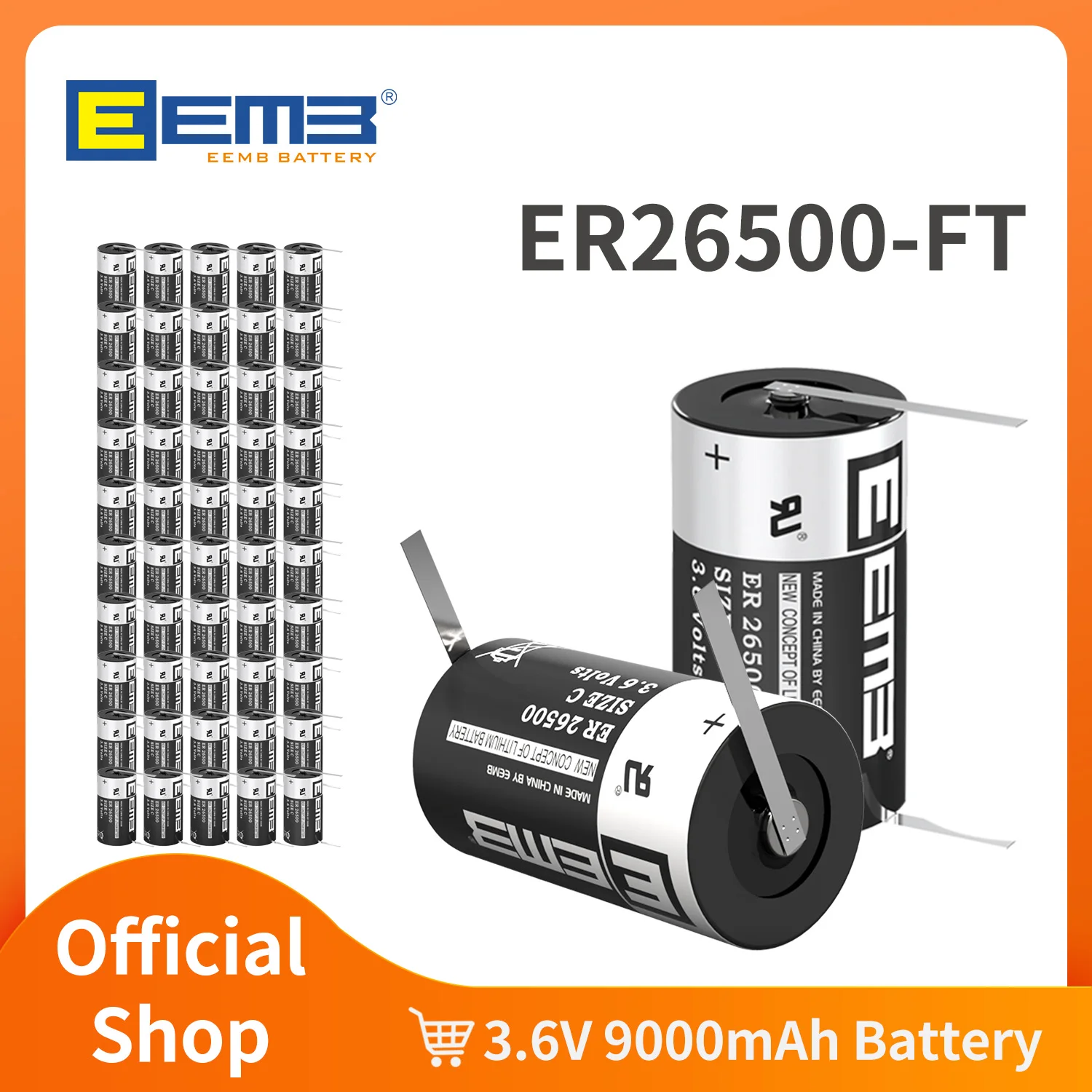2/10/50 peças eemb ER26500-FT 3.6v bateria de lítio tamanho c com pinos de metal bateria para gps sensor medidor de água/gás personalizável