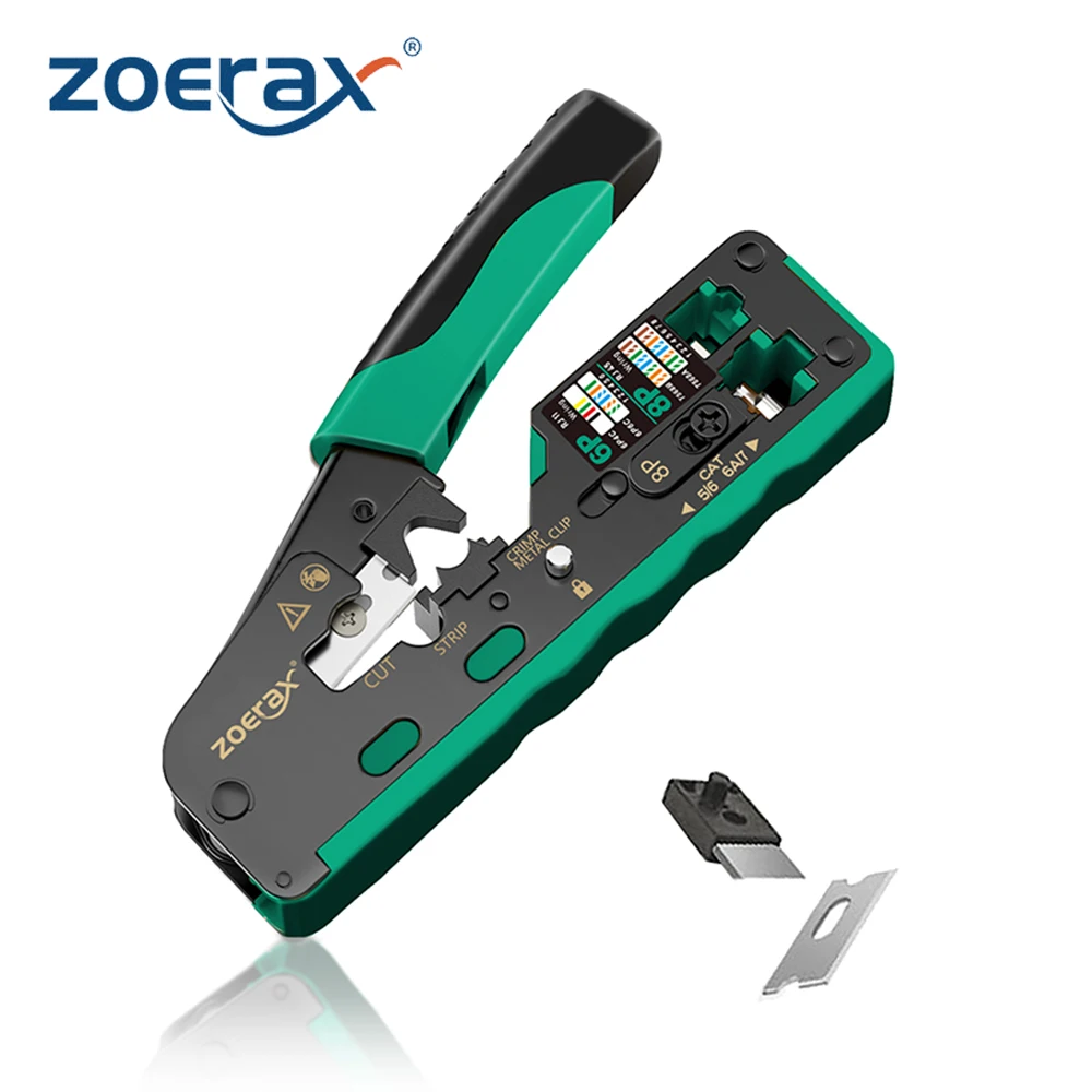 

ZoeRax RJ45 Crimping Tool for Cat7 Cat6a Cat6 Cat5e Ethernet Connectors Wire Cutter Ethernet Crimper With two blades