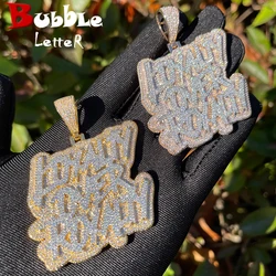 Bubble Letter New Iced Out Bling CZ Loyalty Over Royalty Pendant Necklace Cubic Zirconia Two Tone Color Charm Men HipHop Jewelry