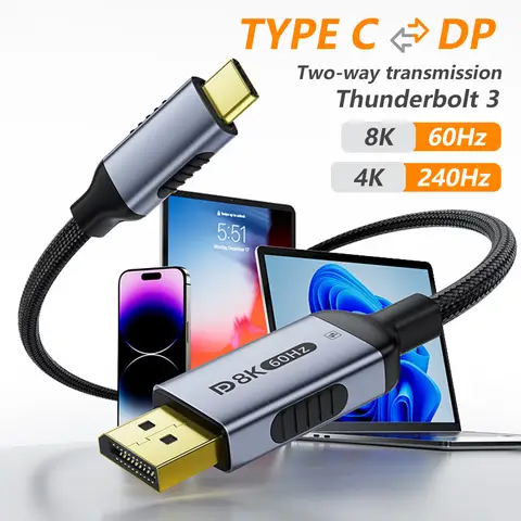8K टाइप C से DP केबल संगत थंडरबोल्ट 3 द्विदिश डिस्प्लेपोर्ट से USB-C केबल iPhone 15 16 iPad iMac Macbook Pro के लिए 6 best sales यूएसबी सी से डिस्प्लेपोर्ट - №2