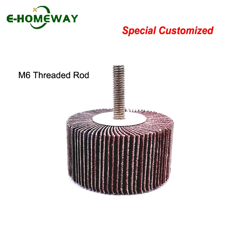 6mm Threaded Shank Flap Wheels with Long Shank - for Deep Hole Grinding, Deburring & Polishing - Custom Abrasive Cloth Heads