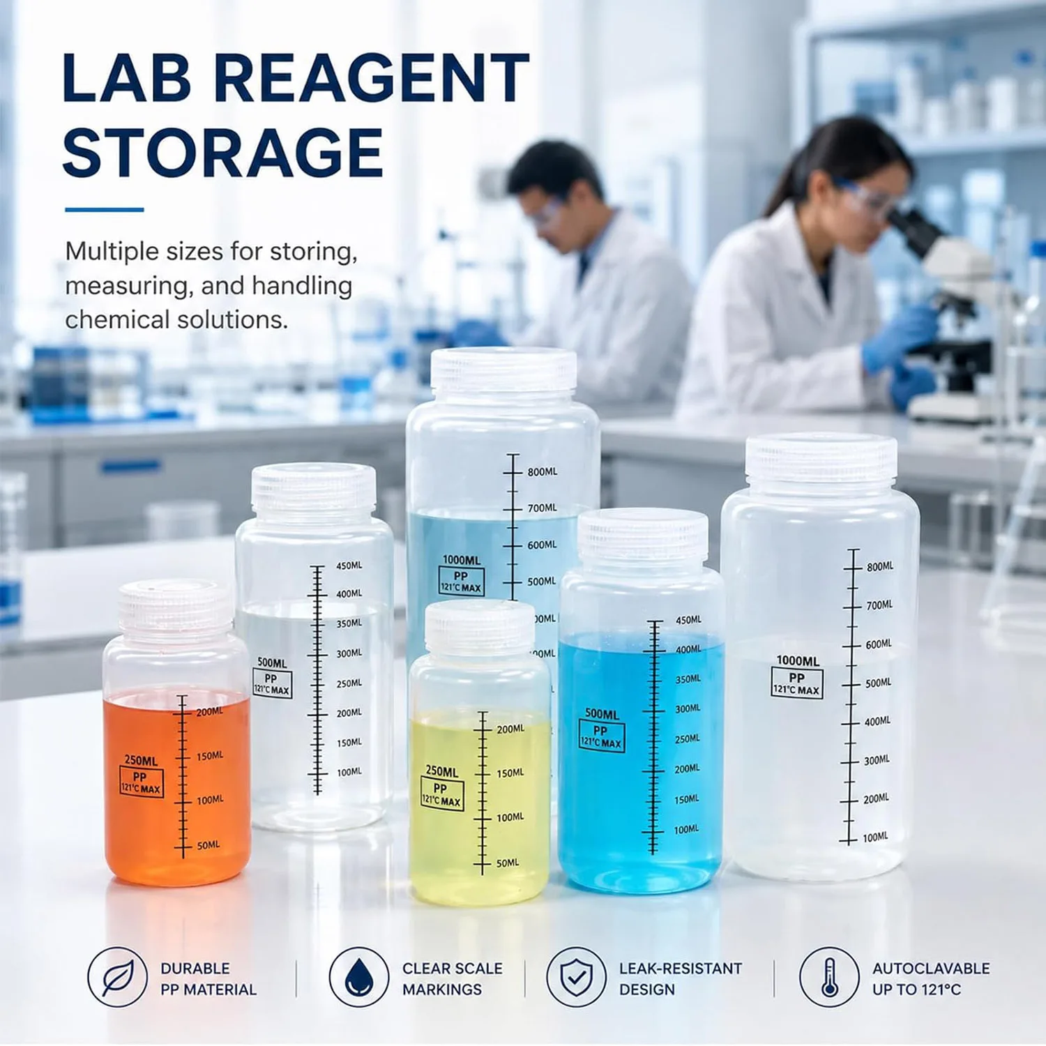 10pcs Wide Mouth Plastic Bottles Graduated Markings Leak-Proof PP Containers Jar For Laboratory Reagent Liquid Water Sample