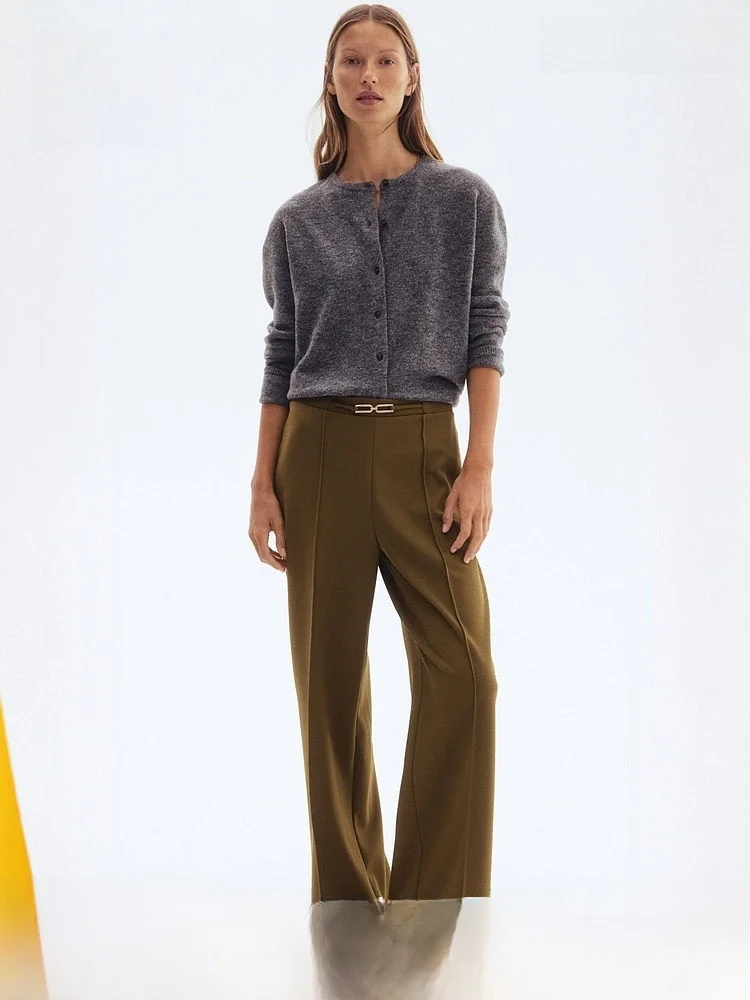 

Spring Faion Casual Versatile Belt Decoration Long Pants Women's Clothing HM Elastic Fiber Polyester Blend Comfortable Fit