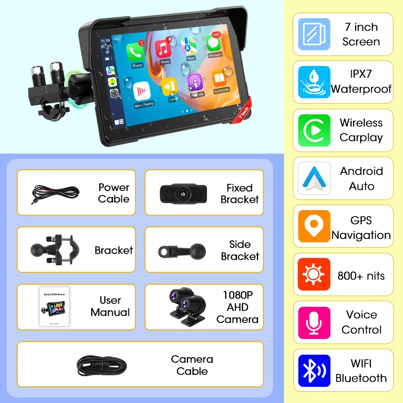 5/7 inch motorfiets CarPlay-scherm met TPMS GPS voor Moto-navigatiescherm Android Auto digitaal motorfietsdashboard BT