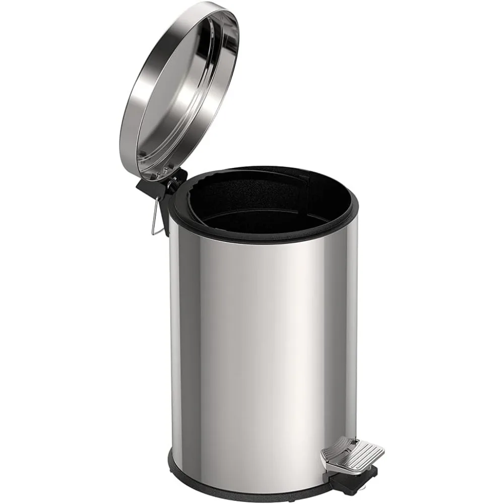 12 Litre Kitchen Indoor Outdoor Rubbish and Waste Bin with Pedal, Metal Stainless Steel, 25.5 cm Diameter x 40 cm Height