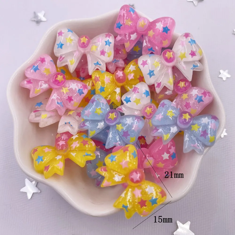 20PCS Resin Kawaii Colorful Glitter Star Bow Flatback Rhinestone Figurine Scrapbook DIY Decor Home Accessories Crafts OM12