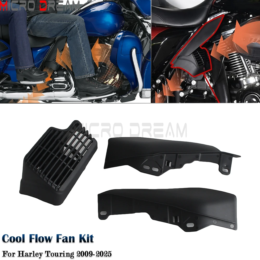

For Harley Touring FLHTKL FLHTKSE FLHTP FLTRK FLTRU 2009-2025 Motorcycle Cool Flow Fan Air Deflector Mid Frame with Cooling Fan