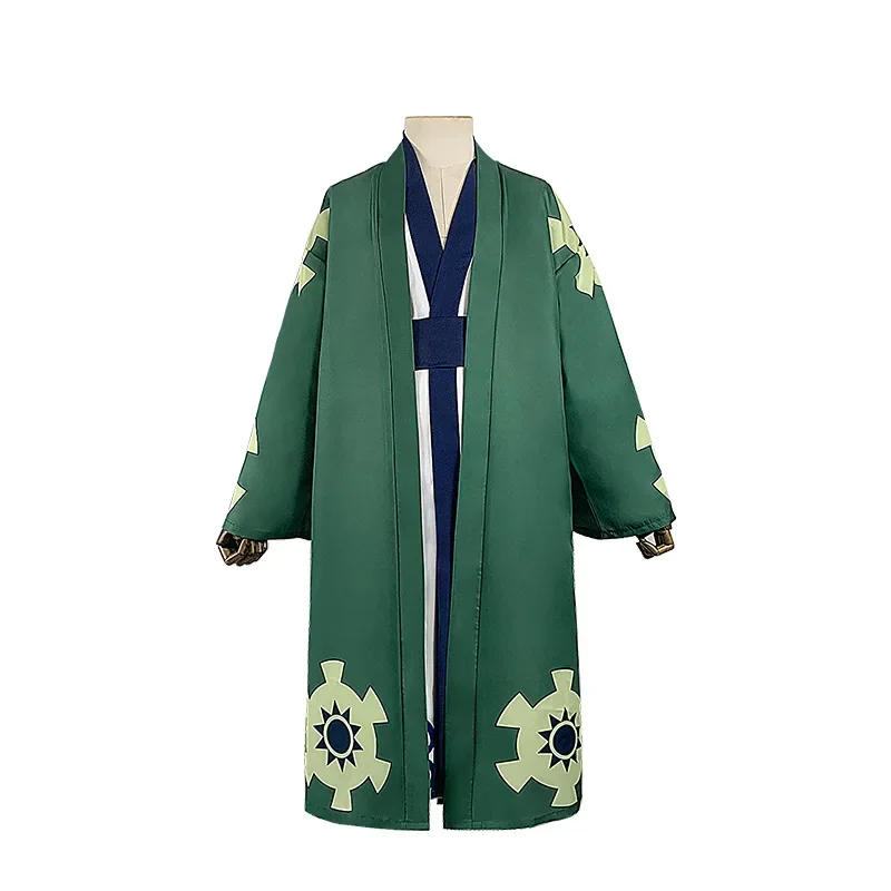 

Anime Roronoa Zoro Cosplay Costume Japanese Men's Kimono Robe Stage Performance Green Adult Cape Halloween Party Costumes