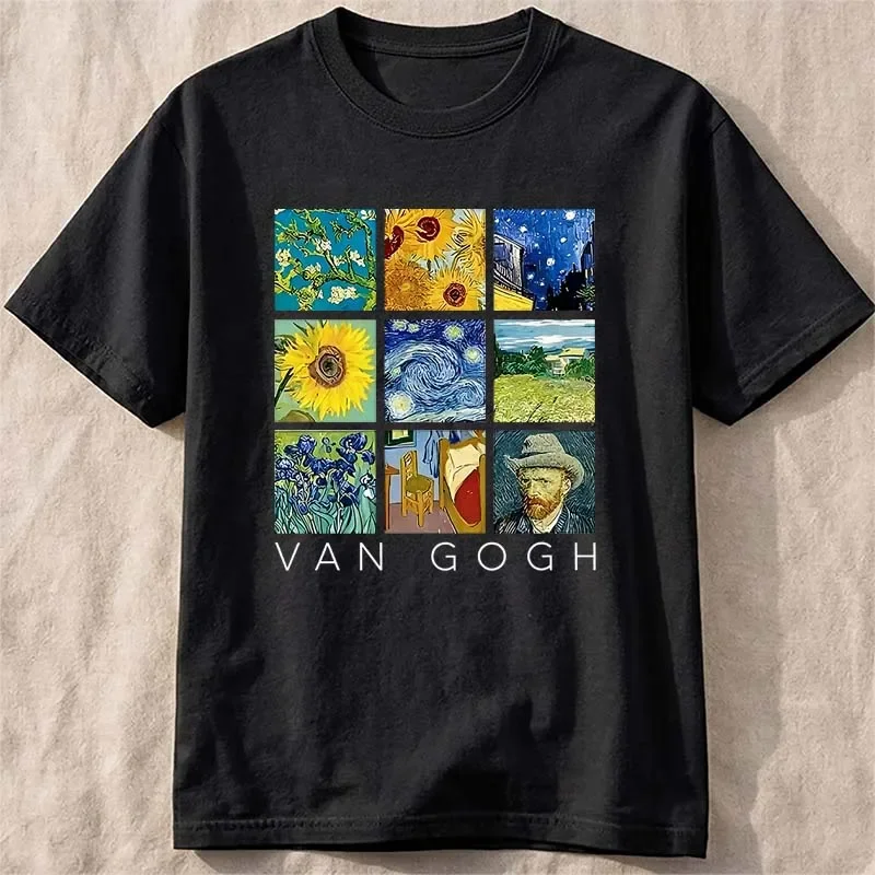 Women Van Gogh Graphic Print T-Shirt Summer American Style Casual Fashion Streetwear Tops Crew Neck Short Sleeve Cotton Tees