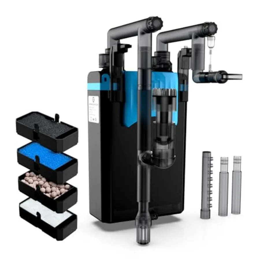 

Aquarium Hang on Back Fiter, 4 tage HOB Fiter for Mini and Nano Dektop Tank, 198 GPH Adjutabe Fow, with Rainfa, Duckbi, Direct