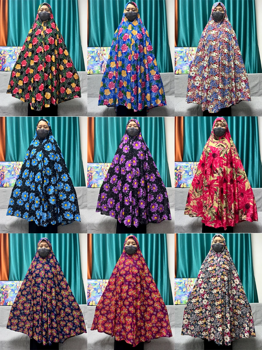 Muslim Prayer Garment Ramadan Sets Abayas For Women Floral Rayon Loose Femme Robe African Turkey Islam Clothing Boubou Vesture