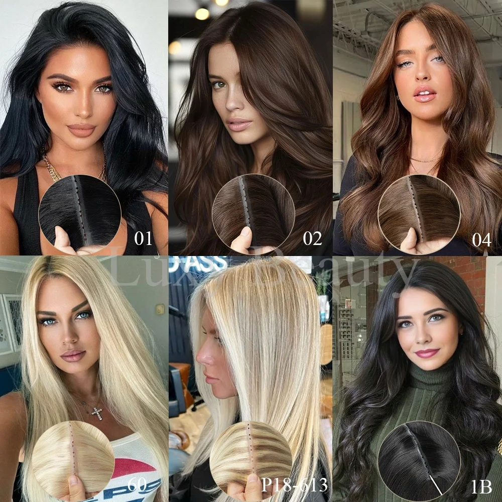 Blonde Double Injected Hole Weft Human Hair Extensions Straight Twin Tab Weft Hair Natural Black Brown Invisible XO Hole Weft