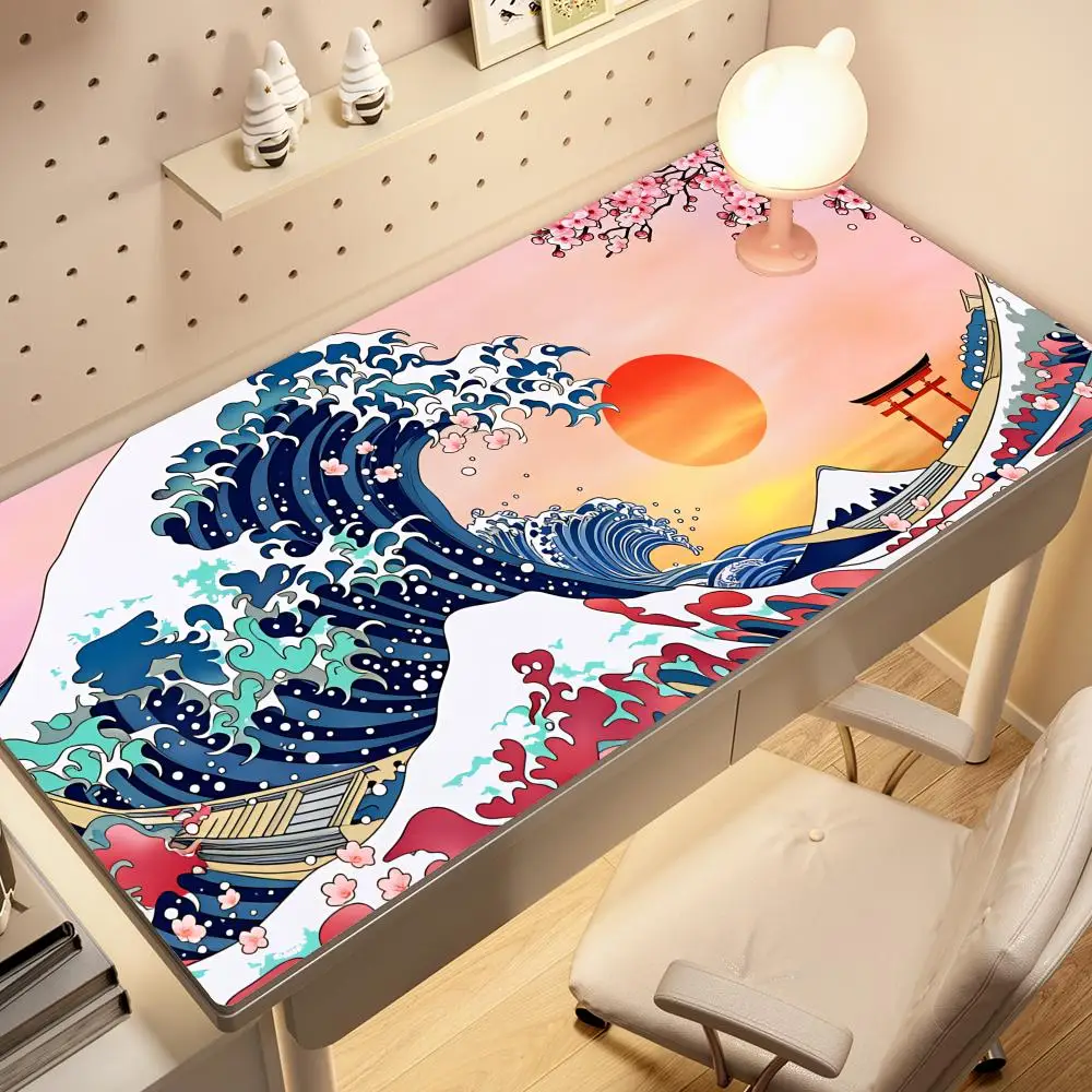 

HYBXAXC Japanese The Great Wave of Kanagawa Large Gaming Mousepad Gamer Keyboard Lock Edge Desk Mats Office Laptop Accessories