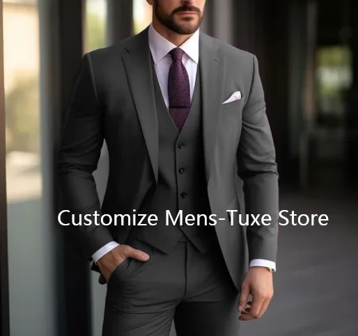 Purple Men\'s Suits Elegant Blazer Terno High Quality 3 Piece Jacket Pants Vest Set Business Outfits Costume Homme Slim Fit 2024