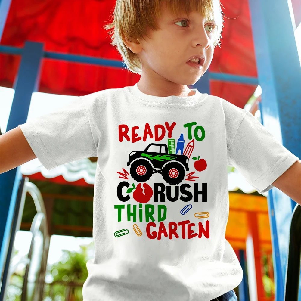 Ready To Crush Third Grade Printed Kids Shirt 1-5 Grade Child Back To School Outfit T-shirt Funny Boys Short Sleeve Tee Clothes