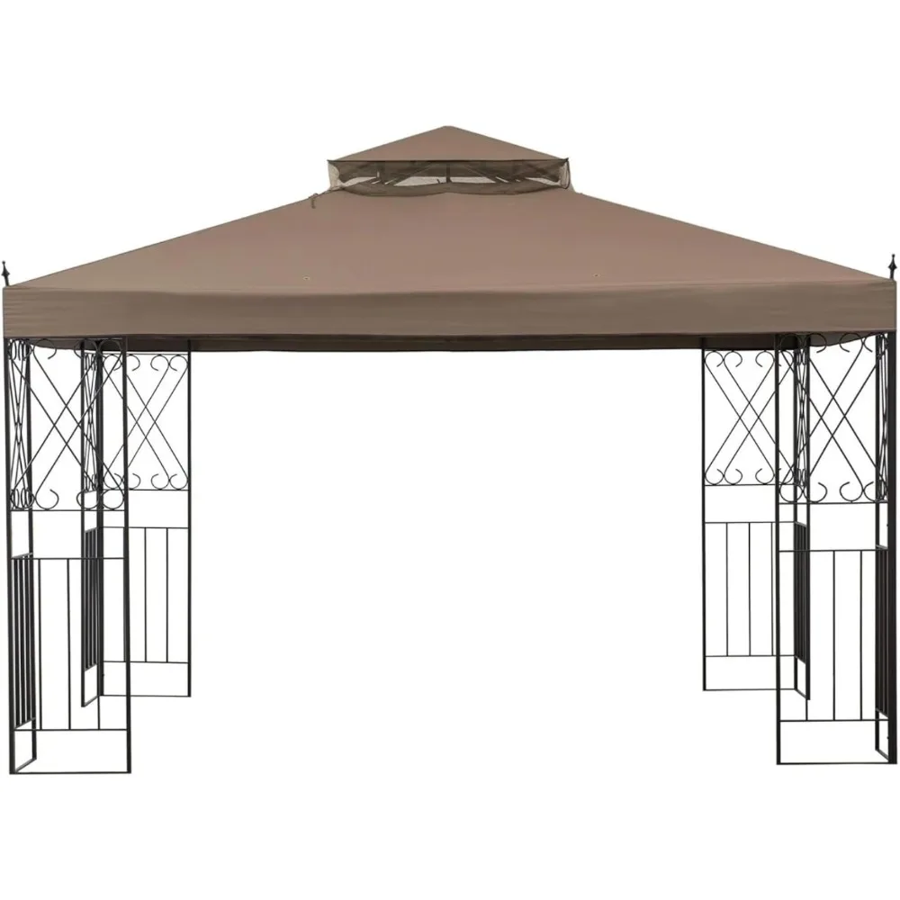 

10 Ft. X 12 Ft. Soft Top Gazebo With Khaki 2-Tier Canopy and Ceiling Hook Freight Free Tents Shelters Camping Hiking Sports