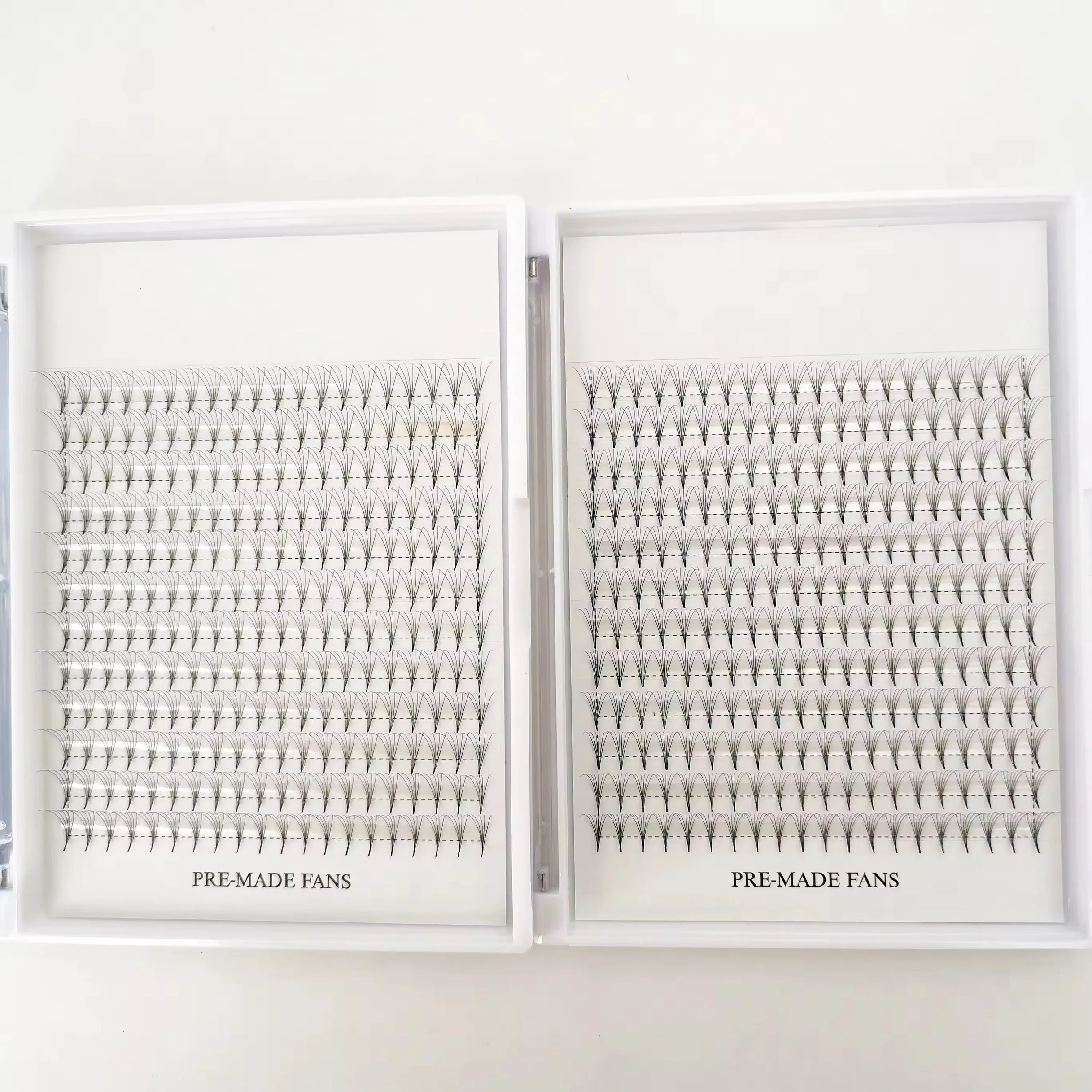 320X10 XL Tray Super Thin Pointy Base Premade Lash Fans 12D L Curl 0.05mm Promade Fan Handmade Russian Volume Premade Fan 16 Row