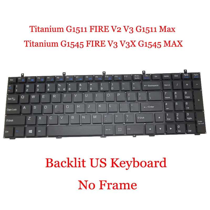 Клавиатура US с подсветкой для AVELL Titanium G1511 FIRE V2 V3 G1511 Max Titanium G1545 FIRE V3 V3X G1545 MAX с черной или серой рамкой