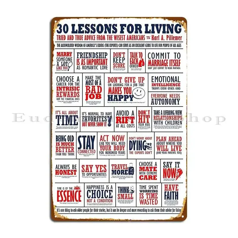 Visual Book 30 Lessons For Living Karl A Pillemer Metal Plaque Poster Cinema Printing Club Print Wall Decor Tin Sign Poster