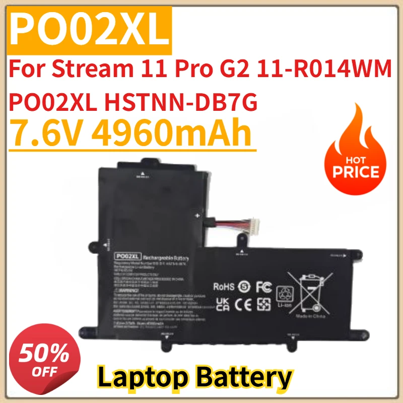 ใหม่ PO02XL 7.6V 4960mAh แบตเตอรี่แล็ปท็อปสำหรับสตรีม 11 โปร G2 11-R014WM PO02XL HSTNN-DB7G