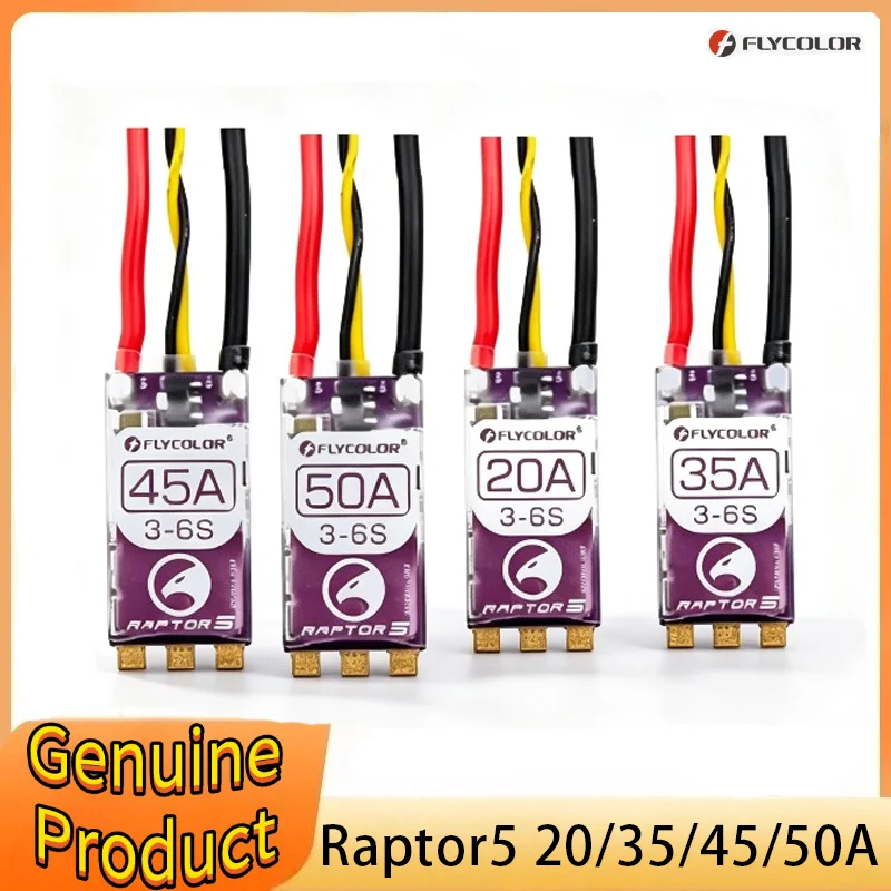 FLYCOLOR Raptor5 Brushless ESC 3-6S Drone ESC 32Bit G701 PWM 128K Single 20A 35A 45A 50A ECS Dshot Proshot for FPV Racing Drones
