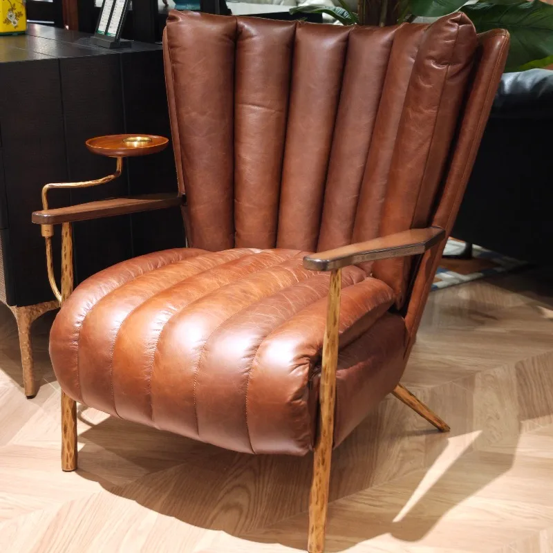 

Medieval Leisure Chair American Cigar Chair Wrought Iron Full Leather Single Sofa Chair