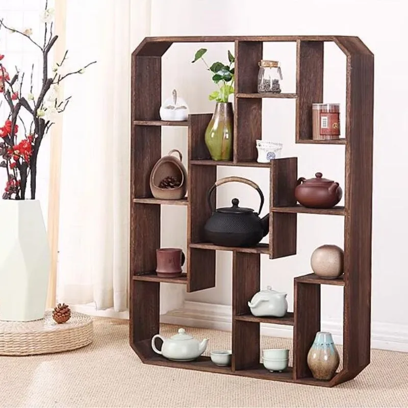 Chinese-style Solid Wood Bogu Rack Wall Hanging Duobaoge Living Room Wall Rack Simple Modern Display RackTeapot Floating Shelves