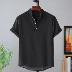 Stylish Men Summer Shirt Solid Color Keep Cooling Simple Design Short Sleeves Office Men T-shirt