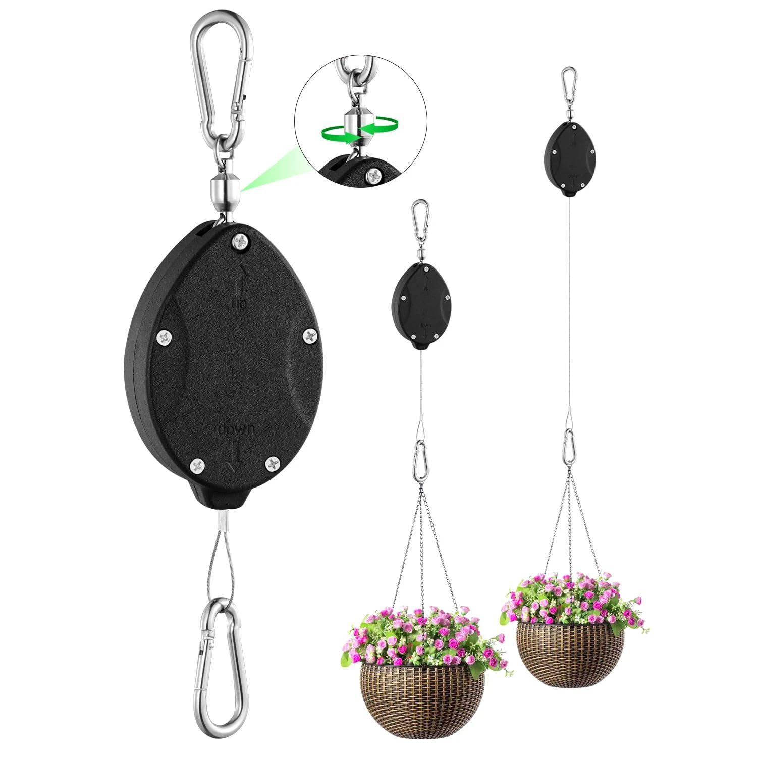 Heavy Duty Retractable Plant Hanger with Pulley, Adjustable Outdoor Hook for Garden Baskets Pots Bird Feeder