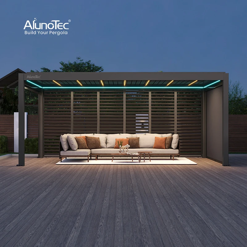 AlunoTec Pergo-Eco DIY Waterproof Bioclimatic Awning Cover Waterproof Louvre Roof Louver Gazebo Outdoor Aluminum Pergola