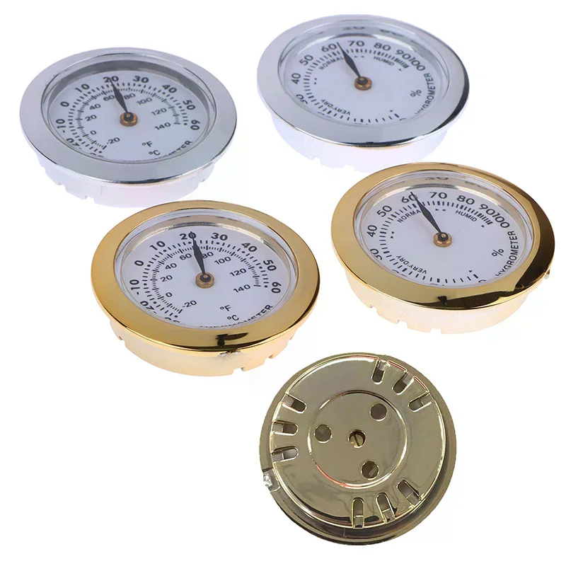 Direct Pin Embedded Mini Thermometer Hygrometer 37mm Gold Silver Pointer for Cigar Box Humidor