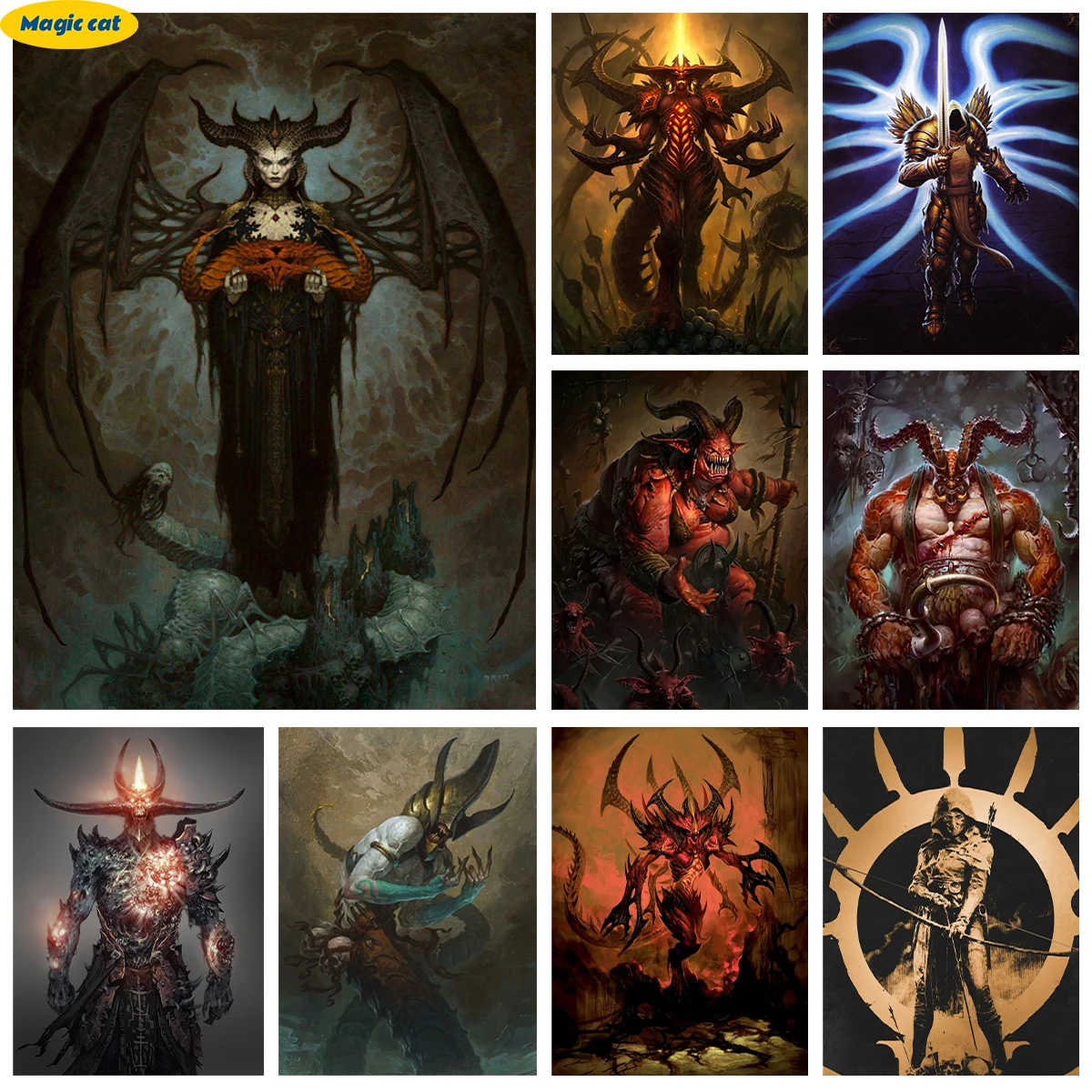 

Diablo 5D Diamond Embroidery Sorcier Paladin Mosaic Game Poster Hand Diamond Painting Rhinestone Cross Stitch Home Wall Decor