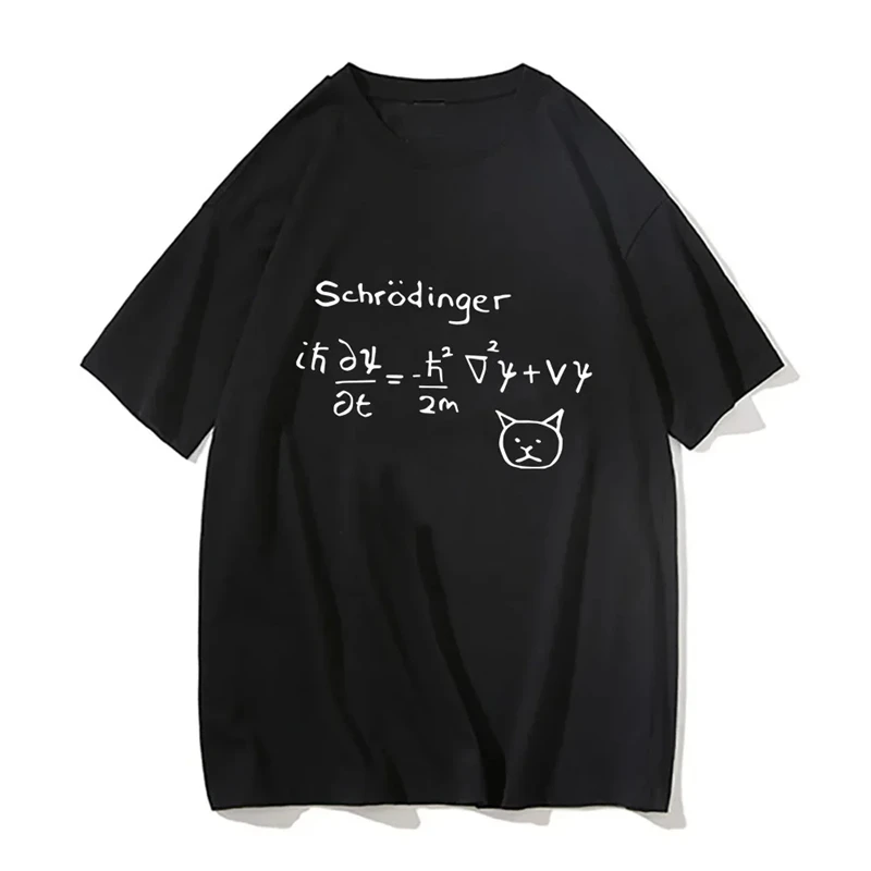 Fun Schrodinger Cat Quantum Mechanics T-shirt Fashion Comic Comic Man Formula Handsome T-shirt Men's women T-shirt