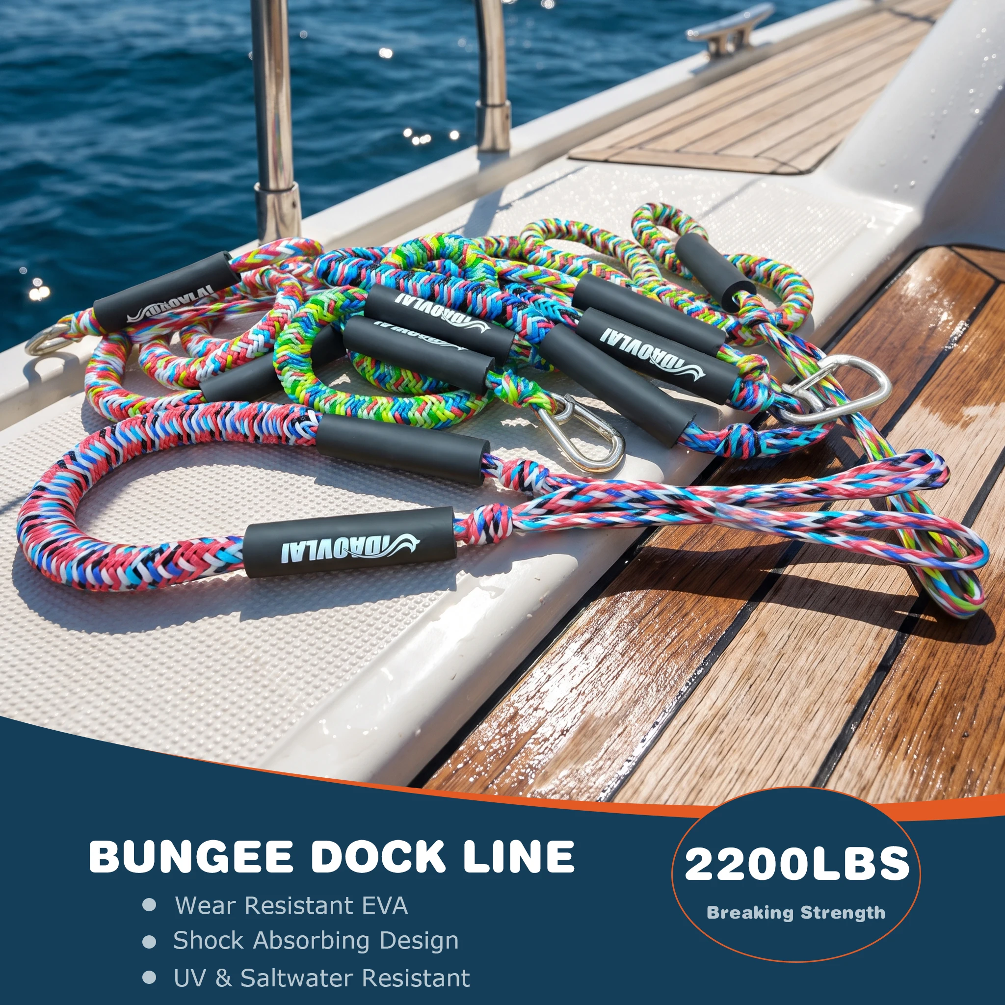 5Pack /10Pack 4ft marine bungee dock line,16-Strand Multi-Color Braid Unique Pattern Per Rope,Fits Most Small Boats
