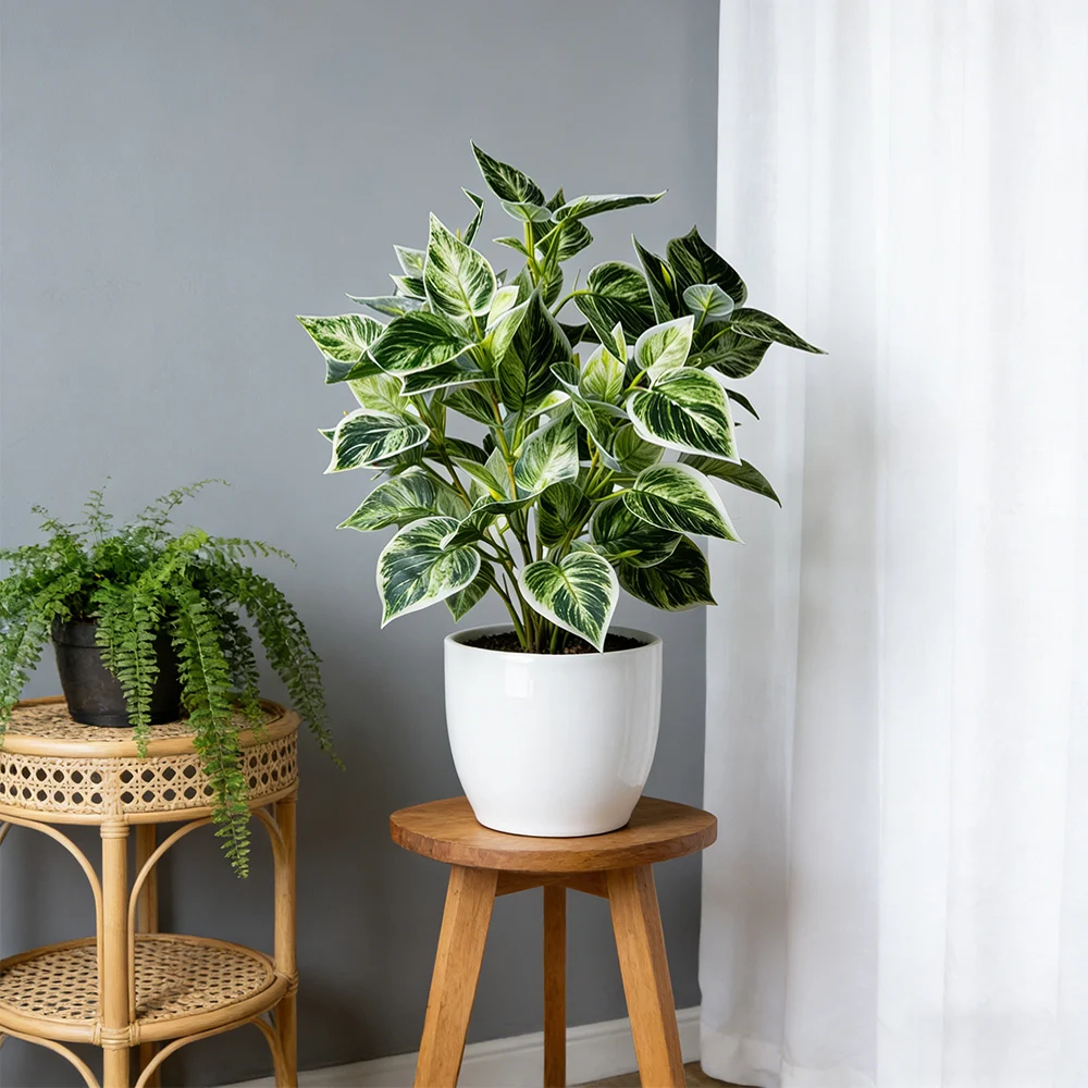 38cm Künstliche Scindapsus-Pflanzen Bouquet Künstlicher Eukalyptus Falsche Maranta-Blätter Plastikblätter Künstliche Grünpflanze für Heimdekoration – Detail 3