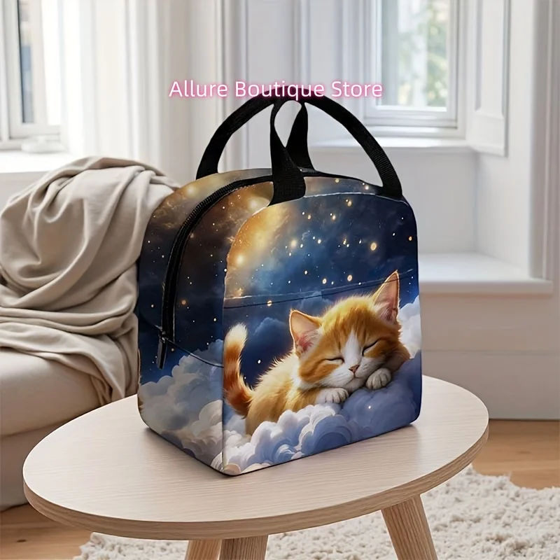 Cat Print Pattern Lunch Bag, Insulated Tote for Outings, Lightweight Fresh-Keeping Storage Bag, Non-Food Contact