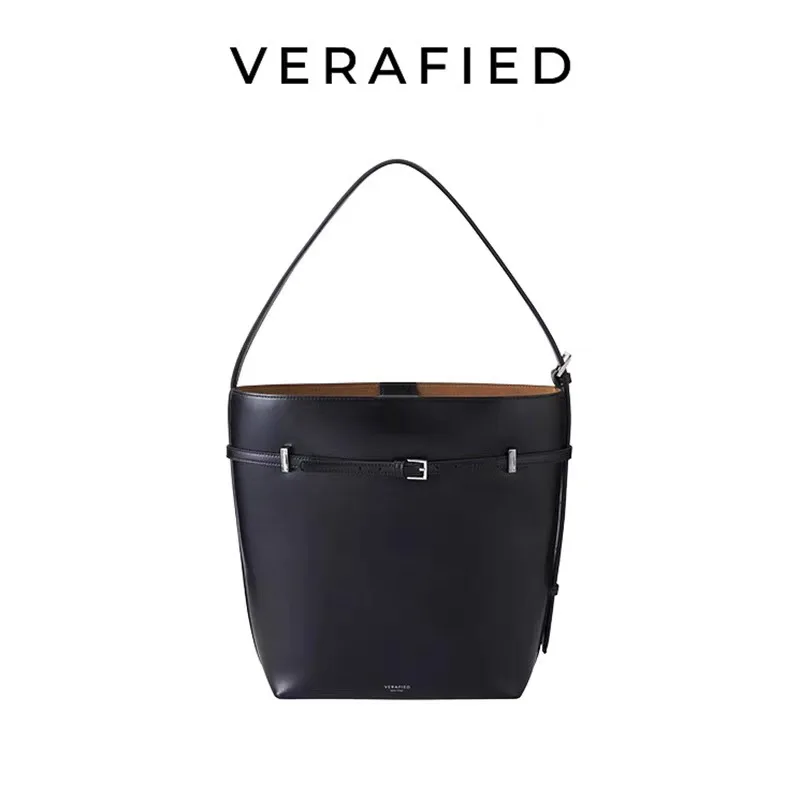 

VERAFIED Bucket Bag Luxury Small Leather Shoulder Bag Underarm Simple Retro Large Capacity Tote Bag