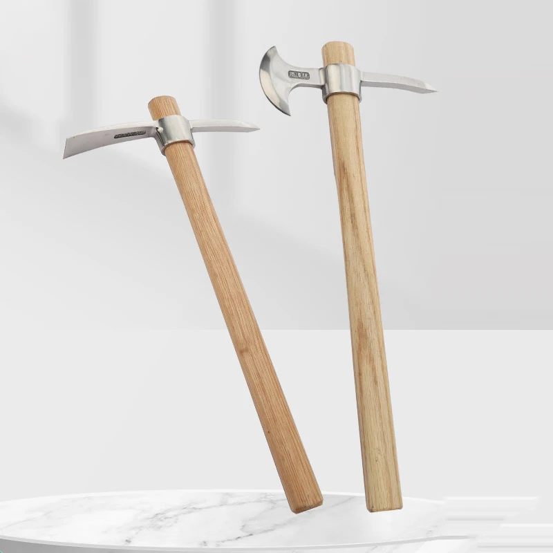 18/19/21.5cm Stainless Steel Pickaxe with Wooden Handle Double Headed Handheld Pickaxe For Loosening Soil Digging Garden Tool