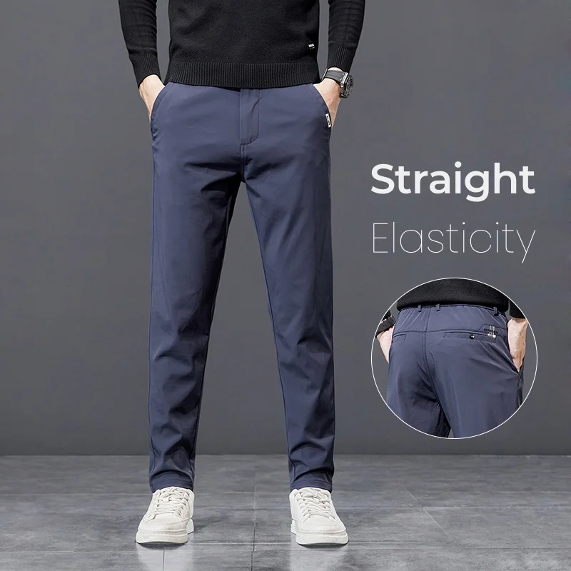 

Spring Autumn Korean New Men's Golf Casual Pants Solid Color Elastic Waist Design Business Trousers Straight Stretch Male Pants