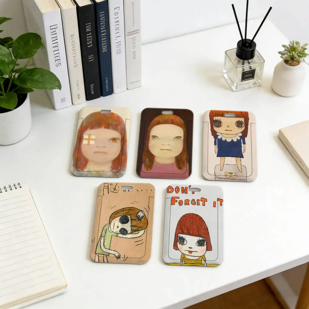 Yoshitomo Nara Art Soft Neck Lanyard with Plastic ID Card Cover, Lightweight Employee Work Pass Holder, Durable Badge Case.
