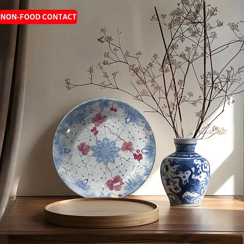 Vintage Chinese-Style Ceramic Decorative Plate - Round Wall or Table Decor with Floral Design, Non-Food Contact Suitable for