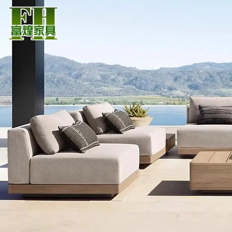 

Outdoor sofa courtyard villa garden waterproof sunscreen teak solid wood outdoor leisure terrace open-air furniture combination