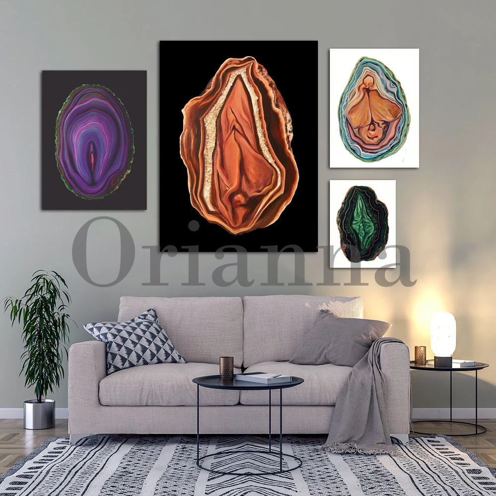 Vulva Feminist Body Positive Geode Vulva Art Print Canvas Painting, Vulva Wall Art Gift For Feminist Poster Home Decor Pictures