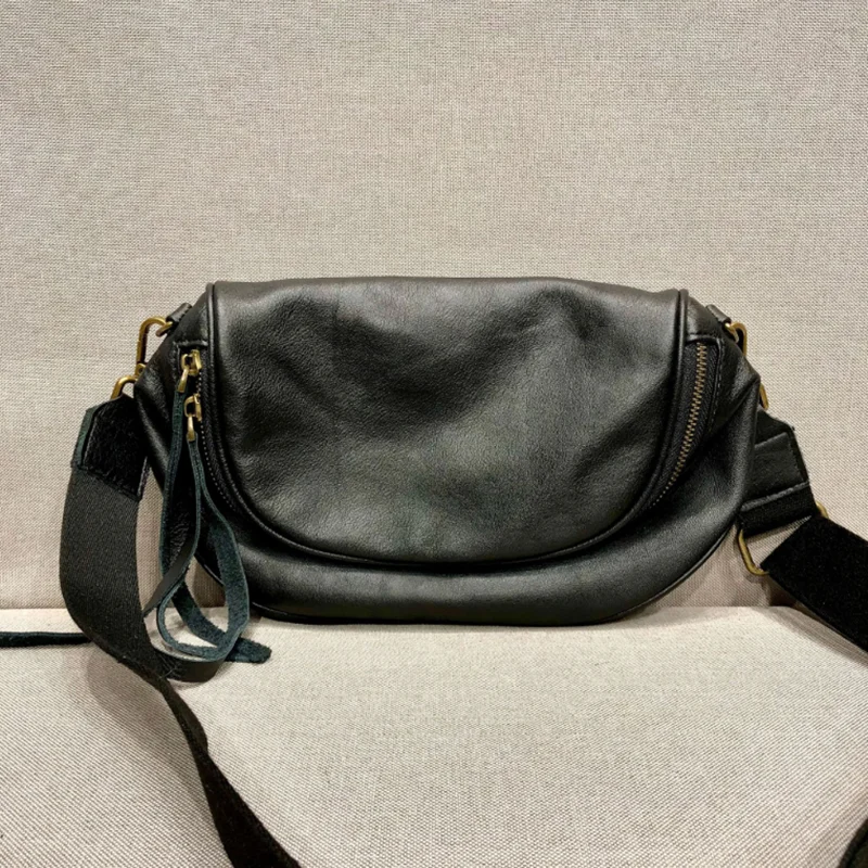 Genuine Leather Women Bag, Handcrafted Top-Grain Cowhide Saddle Bag, Chest Bag Single-Shoulder Crossbody for Both Men and Women