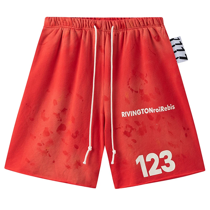 American Trend RRR123 Casual Shorts Street Hip-hop Retro Washed High Quality Pattern Print Sports Shorts