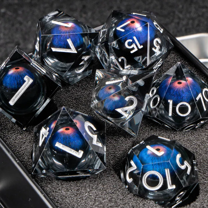 

DND Float Liquid Core Resin Dungeon and Dragon Dice Set D&D, Cool Sharp Edge Eye RPG Dice, Polyhedral Role Playing D and D Dice