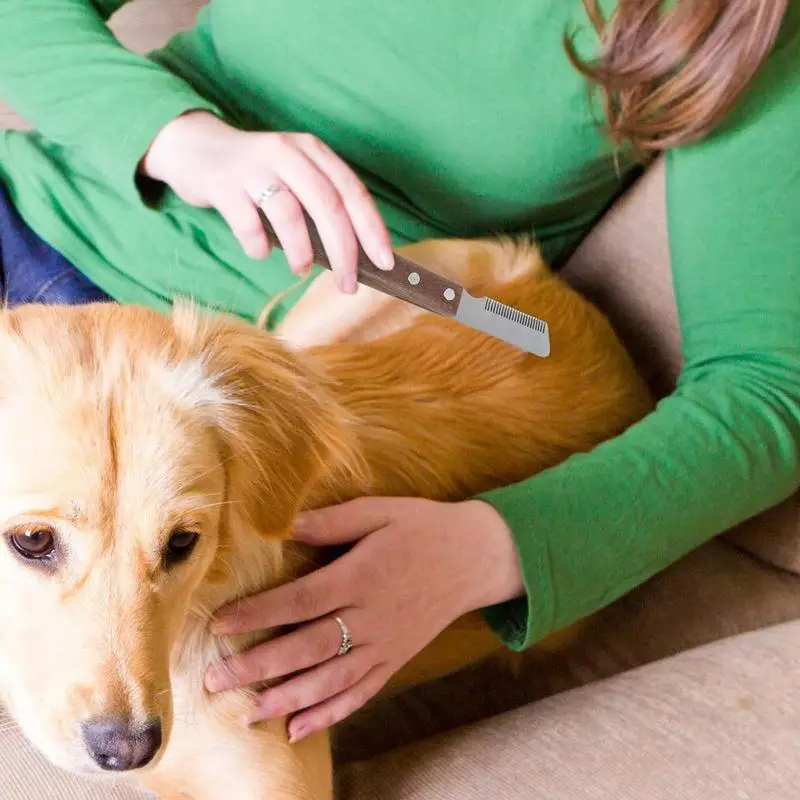 Hond Strippen Kam Houten Handvat Huisdieren Verzorging Kam Hond Strippen Tool Huisdier Deshedding Borstel Huisdier Haar Kam Roestvrij Staal Voor Katten