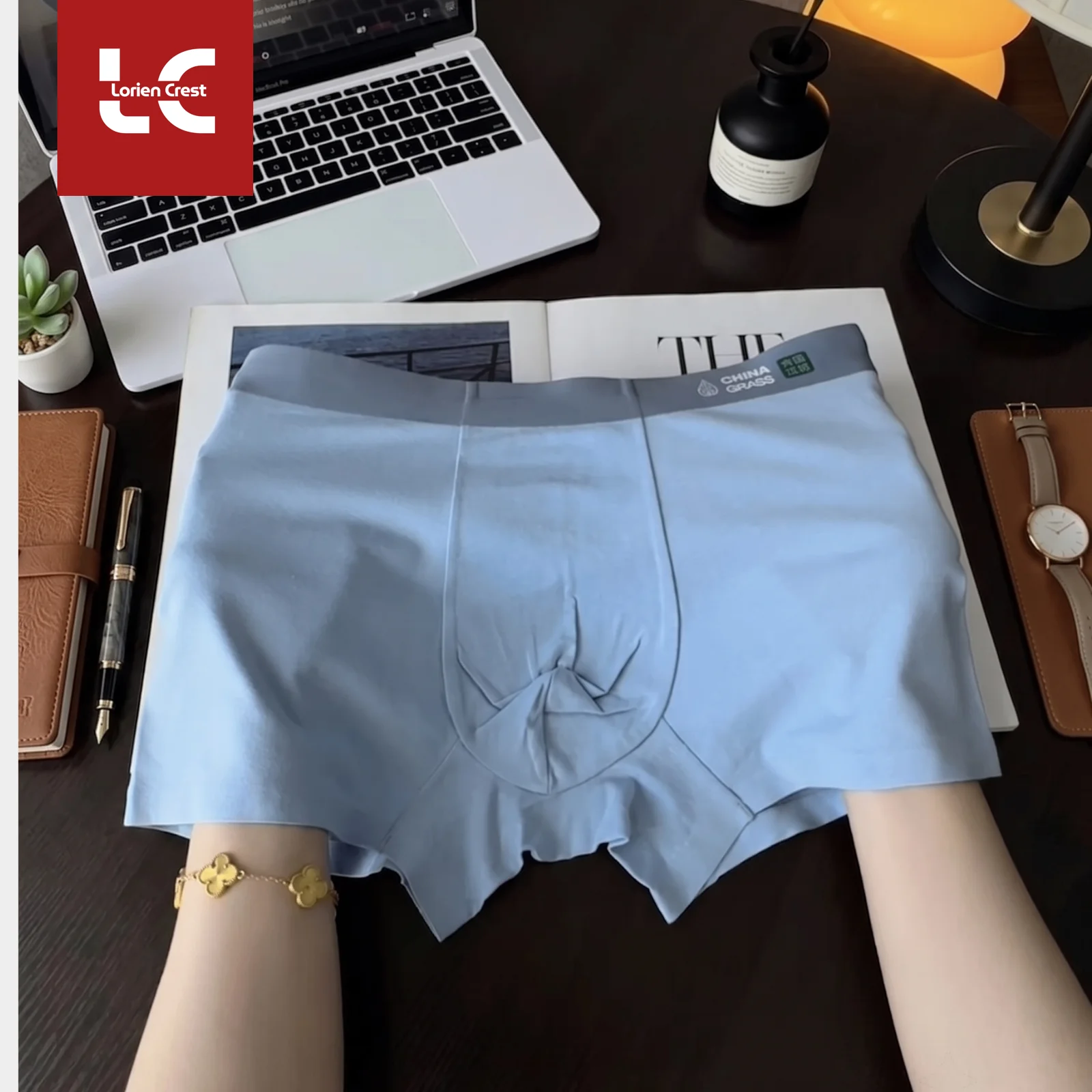 

3Pcs Men's Chinese Hemp Soft Modal Trunks Antibacterial Crotch Seamless Stretchy Wicking Tagless Comfortable Men Underwear
