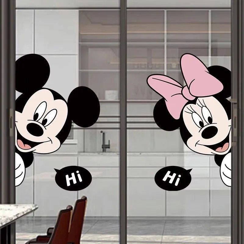 Mickey mouse adesivo bonito dos desenhos animados janela flor minnie decorativo anti-colisão porta de vidro adesivo porta deslizante janela da cozinha